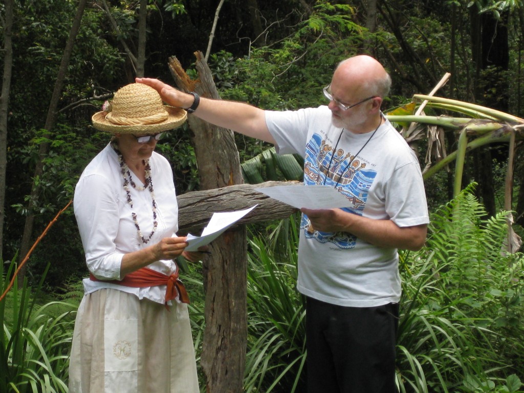 Heather with Ray from the Community of Aidan and Hilda, Lindisfarne